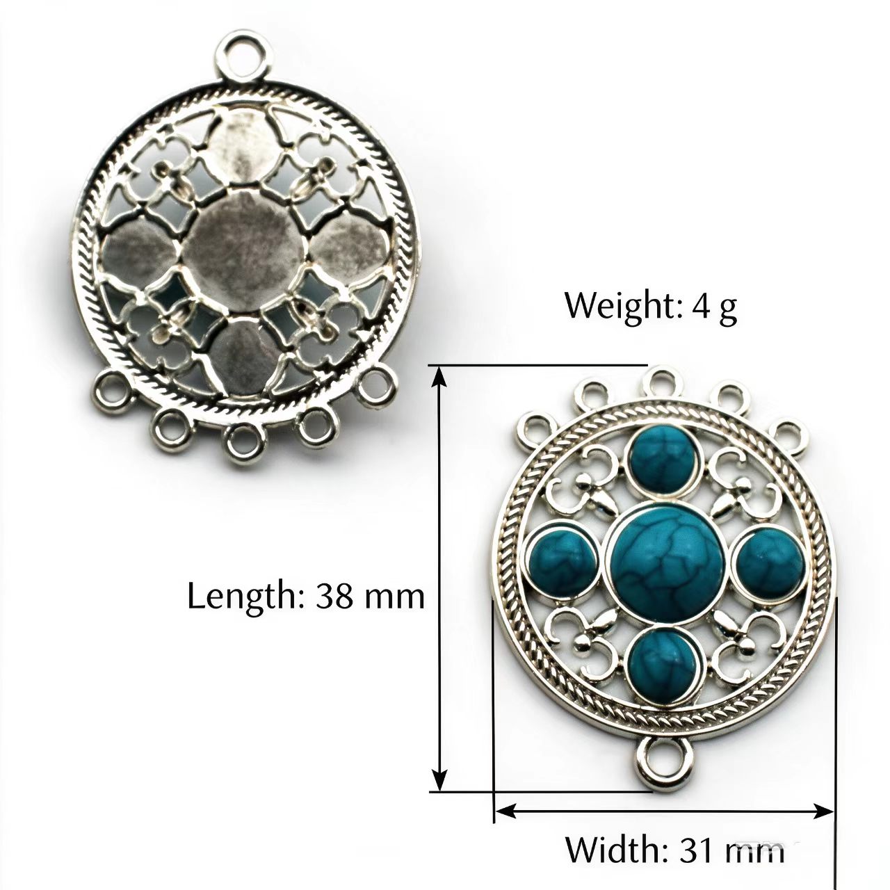 Ethnic Fashion Style - 10 шт. 31x38 мм, круглый металлический